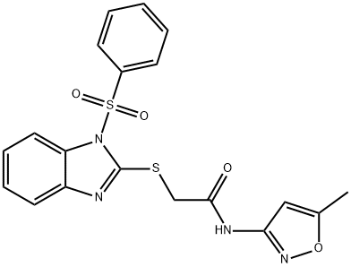 N-(5-methyl-3-isoxazolyl)-2-{[1-(phenylsulfonyl)-1H-benzimidazol-2-yl]sulfanyl}acetamide 구조식 이미지