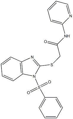2-{[1-(phenylsulfonyl)-1H-benzimidazol-2-yl]sulfanyl}-N-(2-pyridinyl)acetamide 구조식 이미지