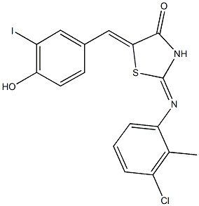 2-[(3-chloro-2-methylphenyl)imino]-5-(4-hydroxy-3-iodobenzylidene)-1,3-thiazolidin-4-one Structure