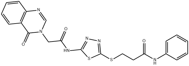 3-[(5-{[(4-oxo-3(4H)-quinazolinyl)acetyl]amino}-1,3,4-thiadiazol-2-yl)sulfanyl]-N-phenylpropanamide 구조식 이미지