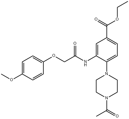 ethyl 4-(4-acetyl-1-piperazinyl)-3-{[(4-methoxyphenoxy)acetyl]amino}benzoate 구조식 이미지