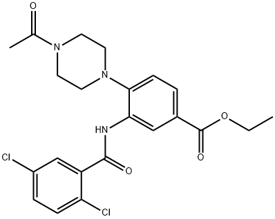 ethyl 4-(4-acetyl-1-piperazinyl)-3-[(2,5-dichlorobenzoyl)amino]benzoate 구조식 이미지