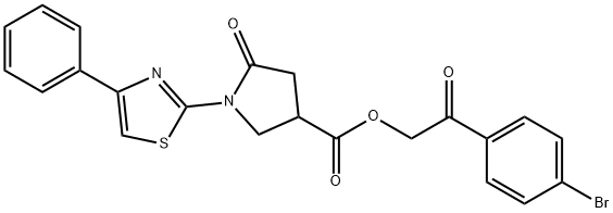 2-(4-bromophenyl)-2-oxoethyl 5-oxo-1-(4-phenyl-1,3-thiazol-2-yl)-3-pyrrolidinecarboxylate 구조식 이미지