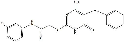 2-[(5-benzyl-4-hydroxy-6-oxo-1,6-dihydro-2-pyrimidinyl)sulfanyl]-N-(3-fluorophenyl)acetamide Structure