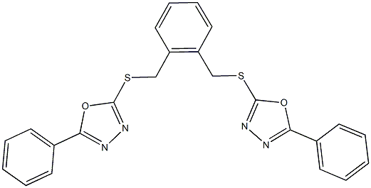 2-phenyl-5-[(2-{[(5-phenyl-1,3,4-oxadiazol-2-yl)sulfanyl]methyl}benzyl)sulfanyl]-1,3,4-oxadiazole 구조식 이미지