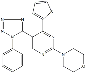 4-[5-(1-phenyl-1H-tetraazol-5-yl)-4-(2-thienyl)-2-pyrimidinyl]morpholine 구조식 이미지