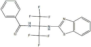 N-[1-(1,3-benzothiazol-2-ylamino)-2,2,2-trifluoro-1-(trifluoromethyl)ethyl]benzamide 구조식 이미지