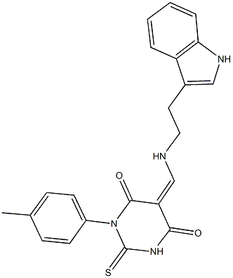 5-({[2-(1H-indol-3-yl)ethyl]amino}methylene)-1-(4-methylphenyl)-2-thioxodihydro-4,6(1H,5H)-pyrimidinedione 구조식 이미지