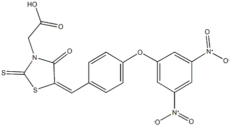 [5-(4-{3,5-bisnitrophenoxy}benzylidene)-4-oxo-2-thioxo-1,3-thiazolidin-3-yl]acetic acid Structure