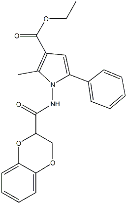 ethyl 1-[(2,3-dihydro-1,4-benzodioxin-2-ylcarbonyl)amino]-2-methyl-5-phenyl-1H-pyrrole-3-carboxylate 구조식 이미지