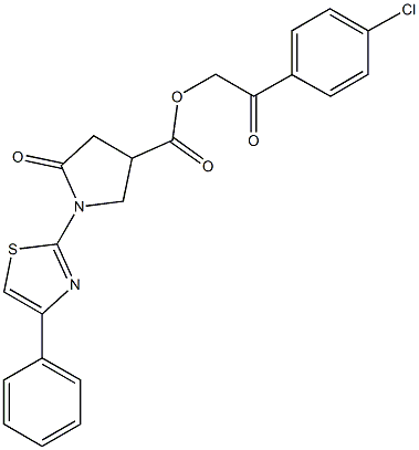 2-(4-chlorophenyl)-2-oxoethyl 5-oxo-1-(4-phenyl-1,3-thiazol-2-yl)-3-pyrrolidinecarboxylate Structure
