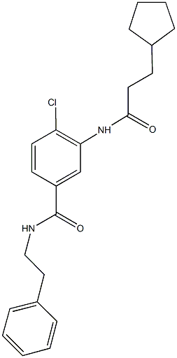 4-chloro-3-[(3-cyclopentylpropanoyl)amino]-N-(2-phenylethyl)benzamide 구조식 이미지