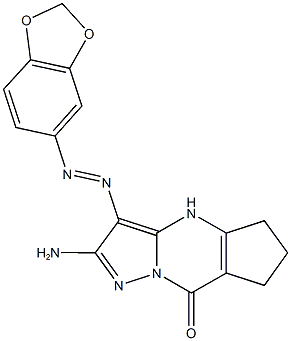 2-amino-3-(1,3-benzodioxol-5-yldiazenyl)-4,5,6,7-tetrahydro-8H-cyclopenta[d]pyrazolo[1,5-a]pyrimidin-8-one 구조식 이미지