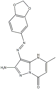2-amino-3-(1,3-benzodioxol-5-yldiazenyl)-5-methylpyrazolo[1,5-a]pyrimidin-7(4H)-one Structure