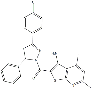 2-{[3-(4-chlorophenyl)-5-phenyl-4,5-dihydro-1H-pyrazol-1-yl]carbonyl}-4,6-dimethylthieno[2,3-b]pyridin-3-ylamine Structure