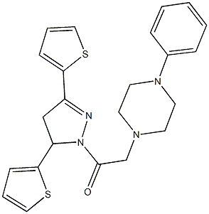 1-{2-[3,5-di(2-thienyl)-4,5-dihydro-1H-pyrazol-1-yl]-2-oxoethyl}-4-phenylpiperazine 구조식 이미지