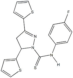 N-(4-fluorophenyl)-3,5-di(2-thienyl)-4,5-dihydro-1H-pyrazole-1-carbothioamide 구조식 이미지