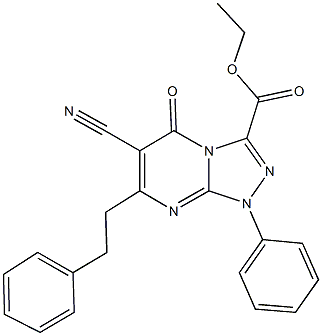 ethyl 6-cyano-5-oxo-1-phenyl-7-(2-phenylethyl)-1,5-dihydro[1,2,4]triazolo[4,3-a]pyrimidine-3-carboxylate 구조식 이미지