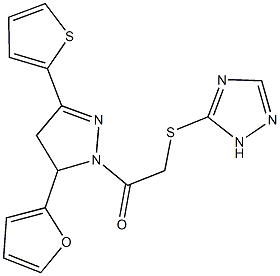 2-[5-(2-furyl)-3-(2-thienyl)-4,5-dihydro-1H-pyrazol-1-yl]-2-oxoethyl 1H-1,2,4-triazol-5-yl sulfide 구조식 이미지