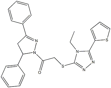 2-(3,5-diphenyl-4,5-dihydro-1H-pyrazol-1-yl)-2-oxoethyl 4-ethyl-5-(2-thienyl)-4H-1,2,4-triazol-3-yl sulfide Structure