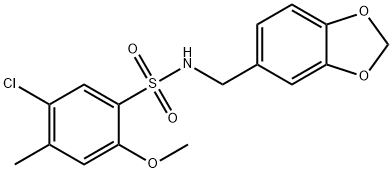 N-(1,3-benzodioxol-5-ylmethyl)-5-chloro-2-methoxy-4-methylbenzenesulfonamide 구조식 이미지