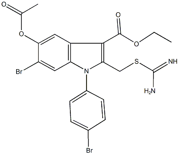 ethyl 5-(acetyloxy)-2-({[amino(imino)methyl]sulfanyl}methyl)-6-bromo-1-(4-bromophenyl)-1H-indole-3-carboxylate Structure