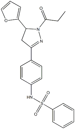 N-{4-[5-(2-furyl)-1-propionyl-4,5-dihydro-1H-pyrazol-3-yl]phenyl}benzenesulfonamide 구조식 이미지