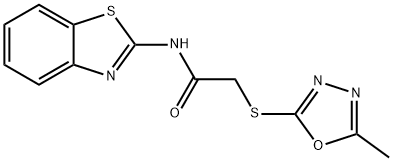 N-(1,3-benzothiazol-2-yl)-2-[(5-methyl-1,3,4-oxadiazol-2-yl)sulfanyl]acetamide 구조식 이미지