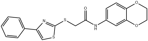 N-(2,3-dihydro-1,4-benzodioxin-6-yl)-2-[(4-phenyl-1,3-thiazol-2-yl)sulfanyl]acetamide 구조식 이미지