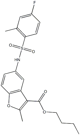 butyl 5-{[(4-fluoro-2-methylphenyl)sulfonyl]amino}-2-methyl-1-benzofuran-3-carboxylate 구조식 이미지