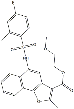 2-methoxyethyl 5-{[(4-fluoro-2-methylphenyl)sulfonyl]amino}-2-methylnaphtho[1,2-b]furan-3-carboxylate 구조식 이미지