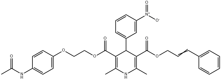 3-{2-[4-(acetylamino)phenoxy]ethyl} 5-cinnamyl 4-{3-nitrophenyl}-2,6-dimethyl-1,4-dihydro-3,5-pyridinedicarboxylate 구조식 이미지