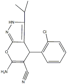 6-amino-4-(2-chlorophenyl)-3-isopropyl-2,4-dihydropyrano[2,3-c]pyrazole-5-carbonitrile 구조식 이미지