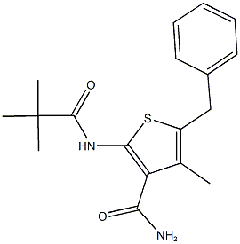 5-benzyl-2-[(2,2-dimethylpropanoyl)amino]-4-methyl-3-thiophenecarboxamide 구조식 이미지