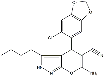 6-amino-3-butyl-4-(6-chloro-1,3-benzodioxol-5-yl)-2,4-dihydropyrano[2,3-c]pyrazole-5-carbonitrile 구조식 이미지