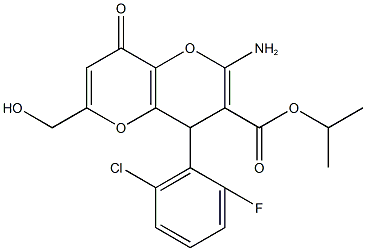 isopropyl 2-amino-4-(2-chloro-6-fluorophenyl)-6-(hydroxymethyl)-8-oxo-4,8-dihydropyrano[3,2-b]pyran-3-carboxylate 구조식 이미지