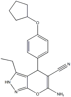 6-amino-4-[4-(cyclopentyloxy)phenyl]-3-ethyl-2,4-dihydropyrano[2,3-c]pyrazole-5-carbonitrile Structure