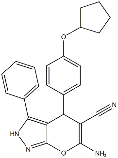 6-amino-4-[4-(cyclopentyloxy)phenyl]-3-phenyl-2,4-dihydropyrano[2,3-c]pyrazole-5-carbonitrile 구조식 이미지