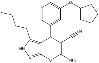 6-amino-3-butyl-4-[3-(cyclopentyloxy)phenyl]-2,4-dihydropyrano[2,3-c]pyrazole-5-carbonitrile Structure