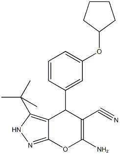 6-amino-3-tert-butyl-4-[3-(cyclopentyloxy)phenyl]-2,4-dihydropyrano[2,3-c]pyrazole-5-carbonitrile 구조식 이미지