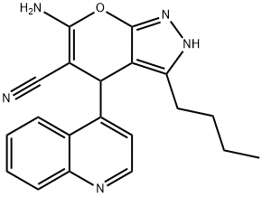 6-amino-3-butyl-4-(4-quinolinyl)-2,4-dihydropyrano[2,3-c]pyrazole-5-carbonitrile 구조식 이미지