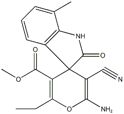 methyl 6'-amino-5'-cyano-2'-ethyl-7-methyl-1,3-dihydro-2-oxospiro[2H-indole-3,4'-4'H-pyran]-3'-carboxylate Structure