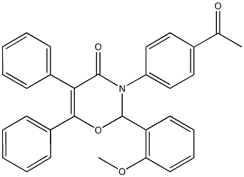 3-(4-acetylphenyl)-2-(2-methoxyphenyl)-5,6-diphenyl-2,3-dihydro-4H-1,3-oxazin-4-one 구조식 이미지