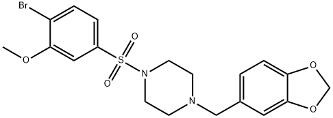 5-{[4-(1,3-benzodioxol-5-ylmethyl)-1-piperazinyl]sulfonyl}-2-bromophenyl methyl ether Structure