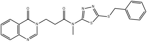 N-[5-(benzylsulfanyl)-1,3,4-thiadiazol-2-yl]-N-methyl-3-(4-oxo-3(4H)-quinazolinyl)propanamide 구조식 이미지
