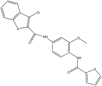 3-chloro-N-{3-methoxy-4-[(2-thienylcarbonyl)amino]phenyl}-1-benzothiophene-2-carboxamide 구조식 이미지