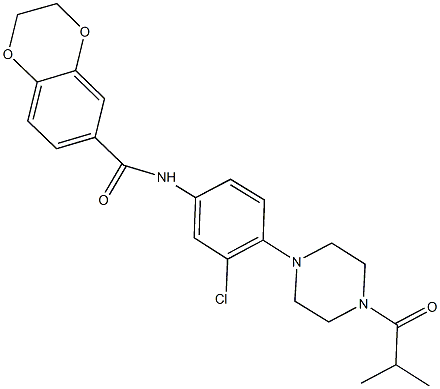 N-[3-chloro-4-(4-isobutyryl-1-piperazinyl)phenyl]-2,3-dihydro-1,4-benzodioxine-6-carboxamide 구조식 이미지