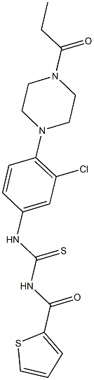 N-[3-chloro-4-(4-propionyl-1-piperazinyl)phenyl]-N'-(2-thienylcarbonyl)thiourea 구조식 이미지