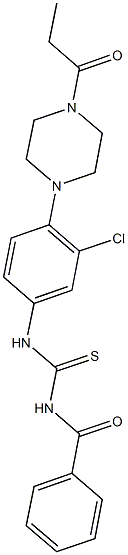 N-benzoyl-N'-[3-chloro-4-(4-propionyl-1-piperazinyl)phenyl]thiourea 구조식 이미지