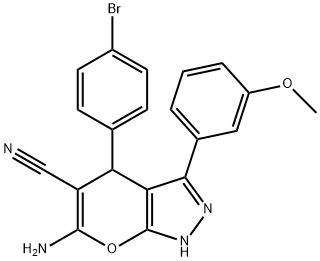 6-amino-4-(4-bromophenyl)-3-(3-methoxyphenyl)-2,4-dihydropyrano[2,3-c]pyrazole-5-carbonitrile Structure
